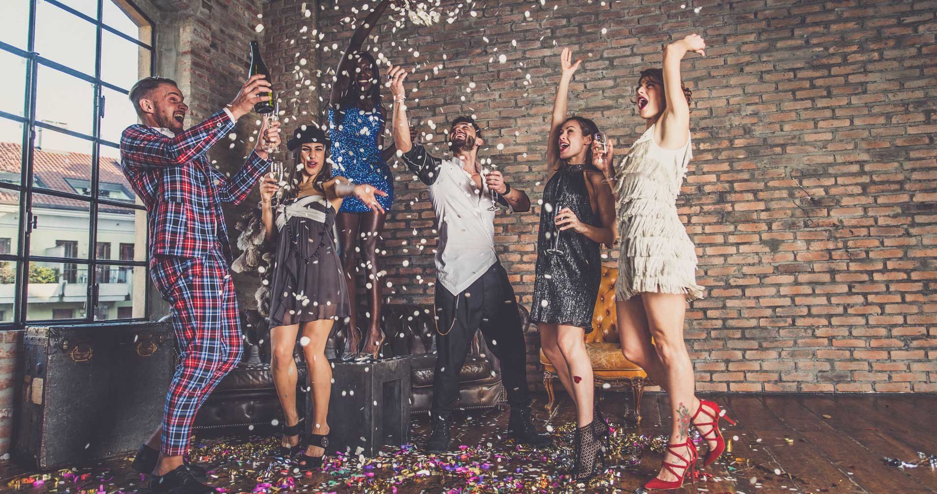 People celebrating together in a bright room